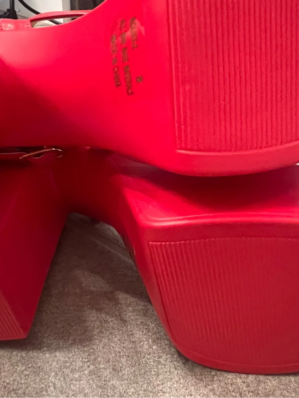 Chunky Red Platform Block Heel Sandals w/ Ankle Strap